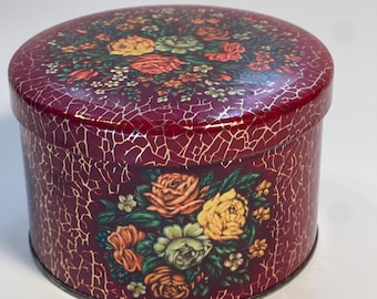 vintage Daher decorated tin canister with a lidded floral design rose bouquet manufactured in England  Jewelry Trinkets