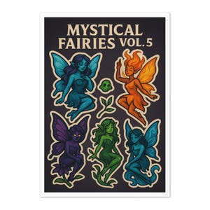 Mystical Fairies Vol. 5 – Enchanted Fairy Sticker Sheet | Arcane, Nightshade & Nature Fantasy Fae