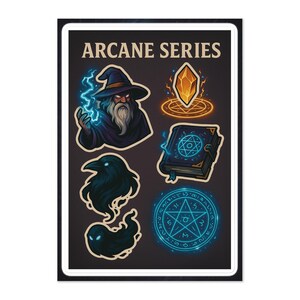 Arcane Series Vol. 3 – Fantasy Spellcaster & Creature Sticker Sheet | Dark Magic Wizard Stickers