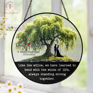 9th Anniversary Willow Stained Glass Suncatcher, Willow  9 Year Anniversary Gift, Wedding Anniversary Window Decor For Couples, Gift For Her