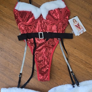 Sequin high cut teddy w/ belt