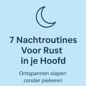 May include: A light blue graphic with a crescent moon icon and text. The text reads "7 Night Routines For Rest in Your Head", followed by "Relaxed sleep without worries" and "Zenslaap".