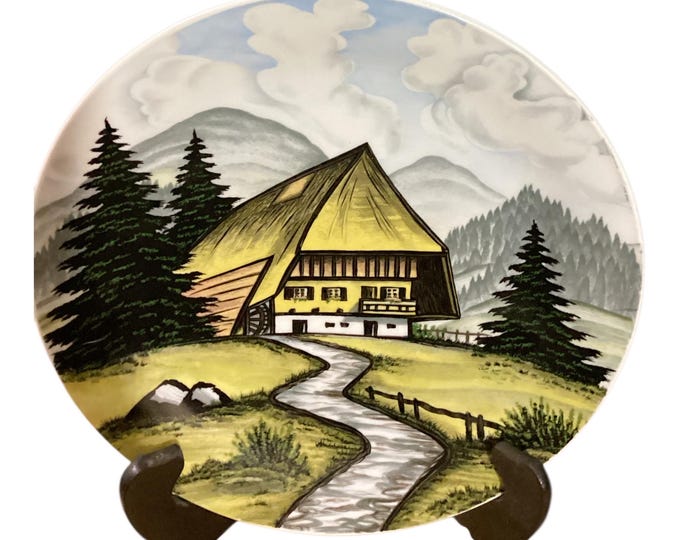 Vintage German Black Forest hand-painted plate Chalet Approx. 9.5”