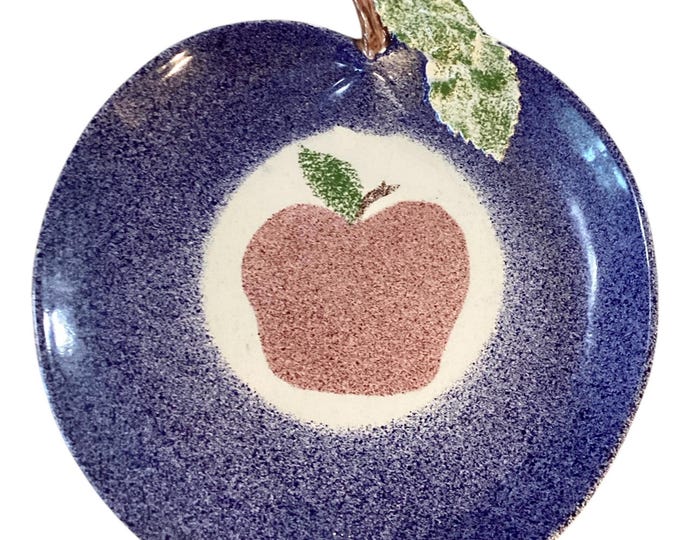 Vintage Large Serving Platter Portugal Apple Shaped Blue Red Speckle 12”