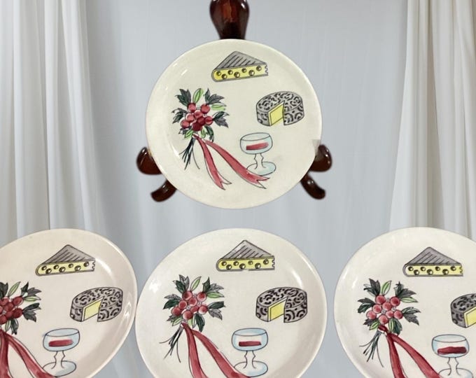 Nasco Japan Dessert Plates, Wine Cheese Berry Design, Set of 4