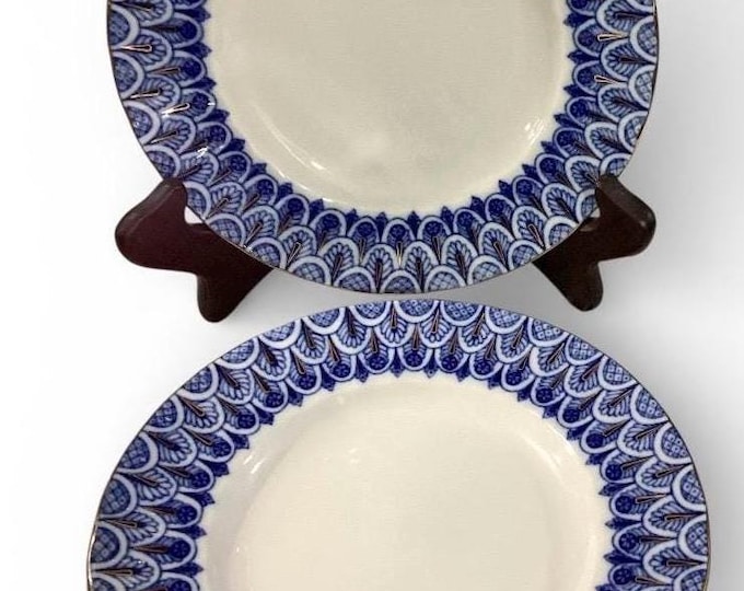 Lomonosov Imperial Porcelain Dessert Plates, Set of 2, Forget Me Not, 22k Gold