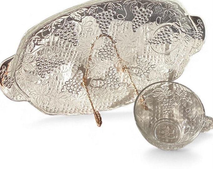 Vintage Anchor Hocking Clear Glass Snack Set – Grapevine Pattern