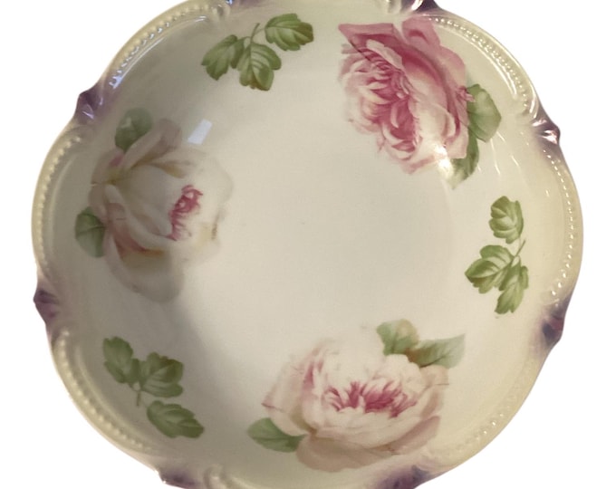 Antique German Porcelain Rose Bowl, circa 1900, marked Germany 9 1/4”