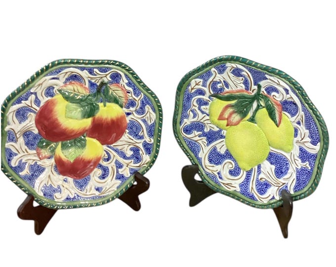 Vintage Fitz and Floyd Classics Peach/Apple Collectible Decorative Plates, 10"