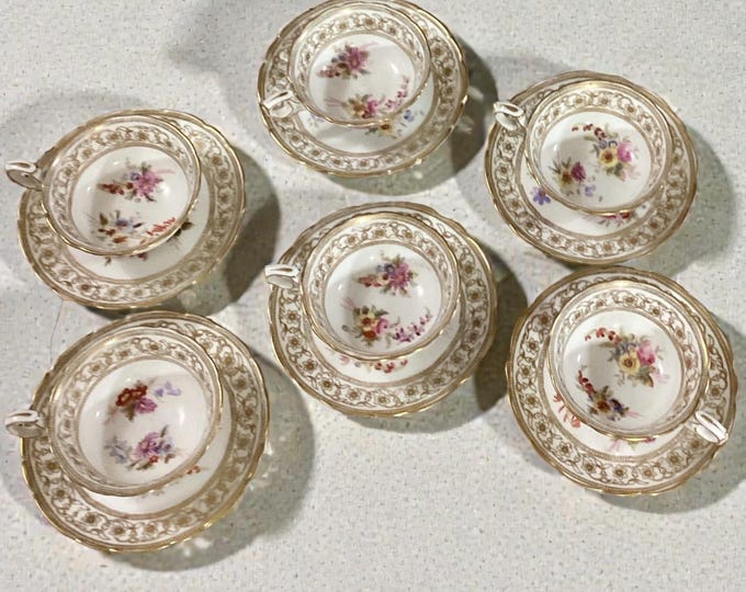 Hammersley Bone China Tea Cup & Saucer Set, Dresden Sprays, Gold Filigree