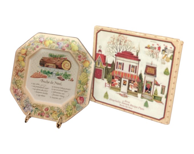 Vintage Avon Metal Hospitality Sweets Recipe Plate “Bunche de Noel” 7”