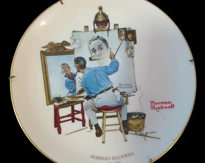 Vintage  Norman Rockwell Collectible Plate- Knowles "Triple Self Portrait"