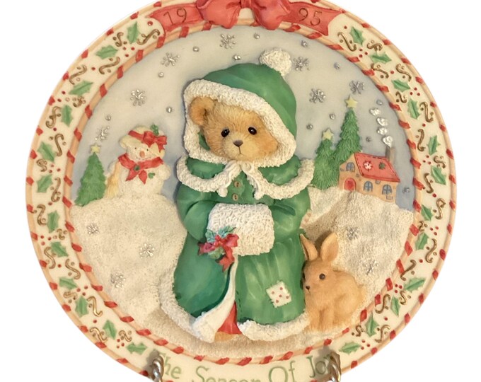 Collectible Christmas 6.5” Plate- Cherished Teddies "The Season of Joy" 3D Enesco