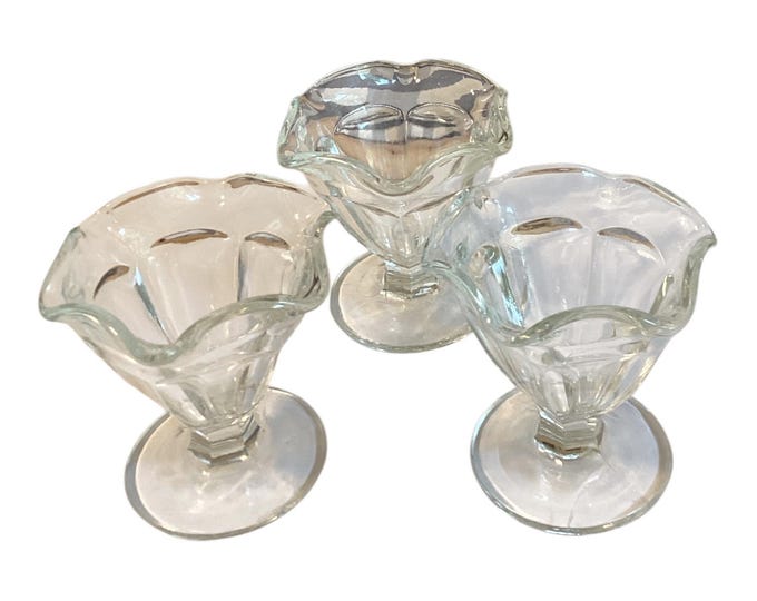 Anchor Hocking Clear Ice Cream Sundae Glasses (3) Vintage