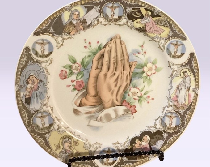 Vintage Praying Hands Ceramic Plate – Mid Century Japan Religious Art