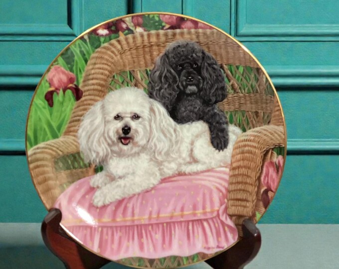Vintage Porcelain Plate “Salt and Pepper” Danbury Mint Collection POODLES 8.25”