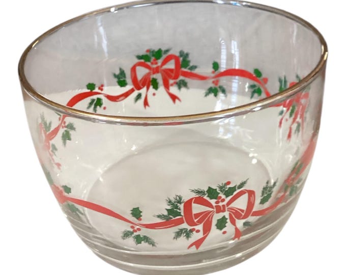 Vtg Red Ribbon & Holly Bowl (LR40) By Libbey Glass  Christmas Holiday (3)