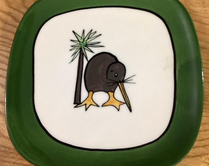 Keri blue Dessert Sushi Plate Handpainted Ceramic KIWI BIRD By NZ Collector Art Replacement