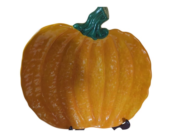 Pumpkin Dish/Plate/Platter Ceramic Medium Size Hand Painted