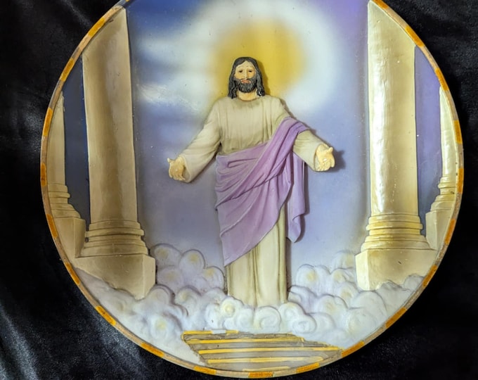 Vintage "He is Risen" Ceramic 3D Wall Plate: Easter Religious Decor