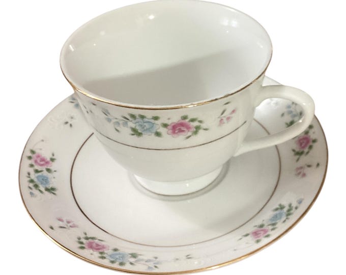 Northridge Fine Porcelain China Cup/Saucer set–  NTH1 Rose Pattern – 1980s/1990s Vintage