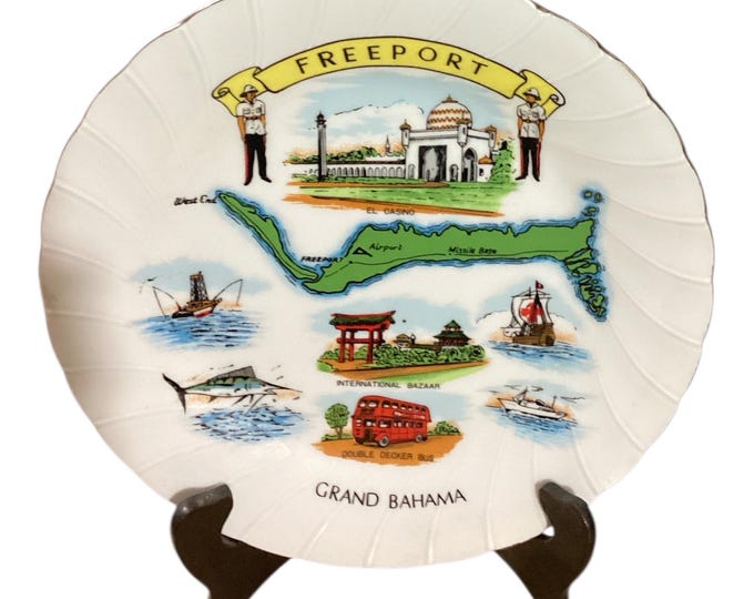 Vintage  "Freeport, Grand Bahama" Souvenier Collector’s Plate 10”