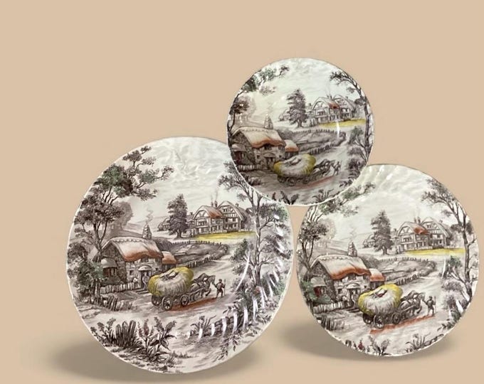 Yorkshire Geniune Hand Engraved 3 pc Place Setting Replacement Pastoral Farm Scene