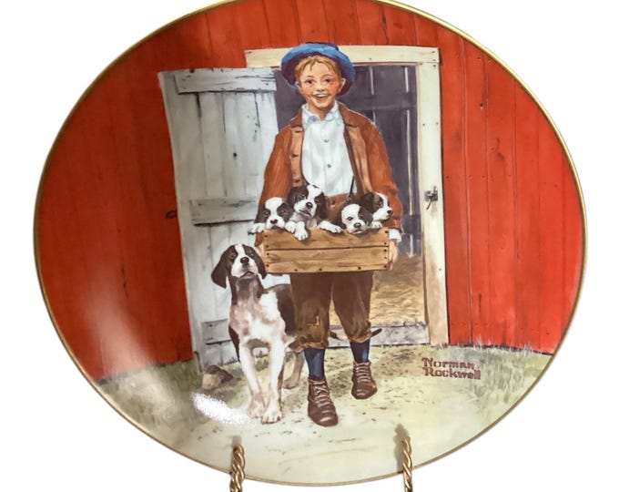 Vintage Norman Rockwell Plate: “Puppy Love" Classic Plate Collection Series COA
