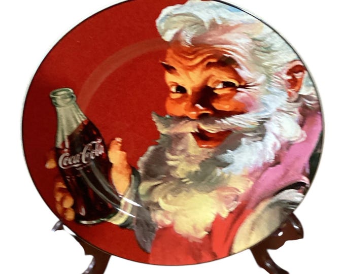 Vintage Christmas Collectible Plate Coca Cola Brand Santa