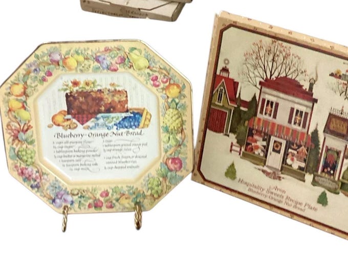 Vintage Avon Metal Hospitality Sweets Recipe Plate “Blueberry -Orange Nut Bread” 7”