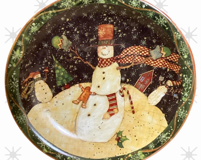 St Nicholas Square Snowman Platter, 9" Ceramic Winter Decor