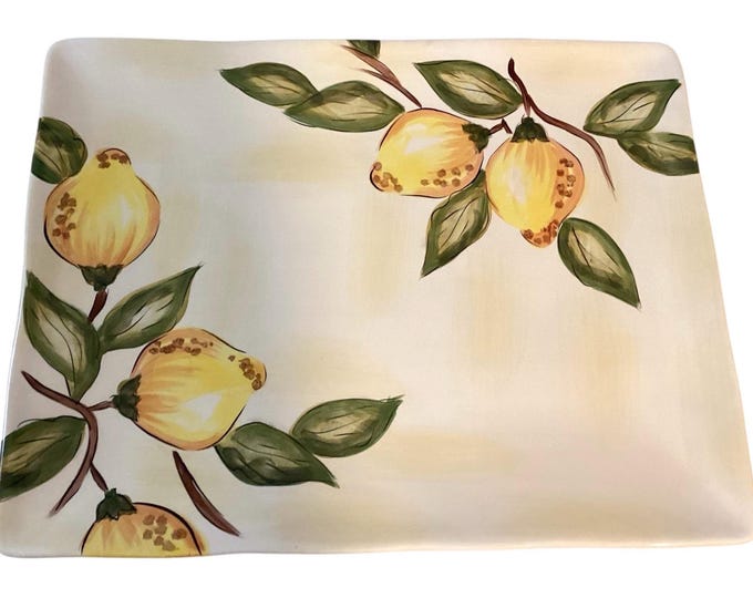Pier 1 Hand Painted Tray Platter Lemon Orchard Pattern 16”