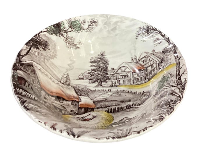 Yorkshire Geniune Hand Engraved Cereal Bowl Plate Replacement Pastoral Farm Scene