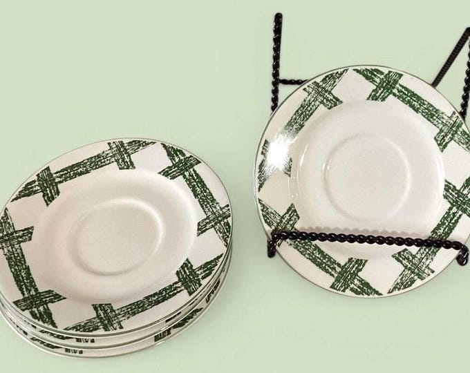 Cades Cove Collection by Citation Set of Four Saucers Grn Lattice/Crisscross