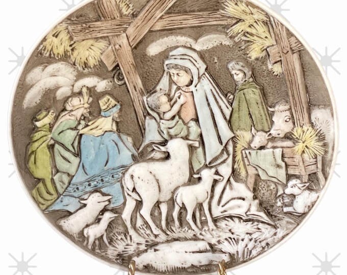Vintage Fenton Art Glass Florentine on Brown Hand Painted Nativity Plate