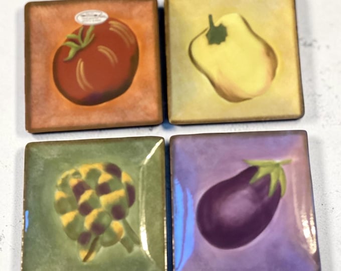 Vintage Terra Toscana by Clay Art Colorful Vegetable-Themed Square Appetizer Plate Set