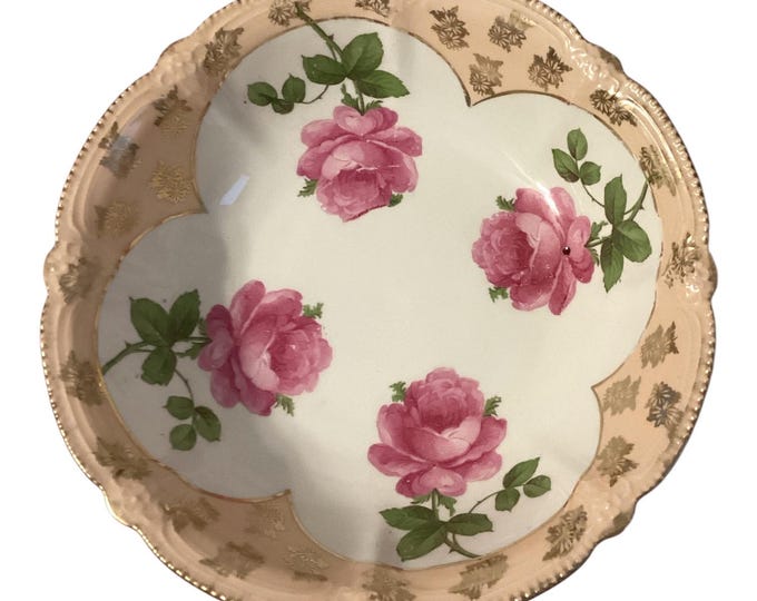 Delightful Vintage German Cabbage Rose Pattern 10"  Serving Bowl