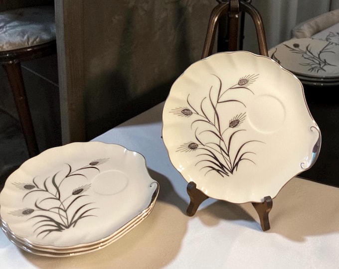 Lefton Wheat Snack Plates (4) -Vintage SE - 22K gold on white