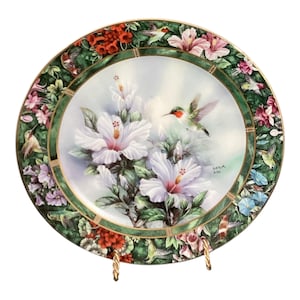 Plato antiguo «El colibrí de garganta rubí» de la serie Tesoro de colibríes de Lena Liu