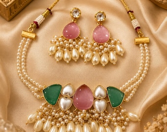 Baroque Freshwater Pearl Choker Set, Indian wedding/festive jewelry