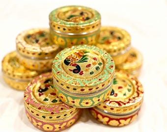 Handcrafted Meenakari Steel box/dabba, Decorative Steel Container for return favors/laddoos