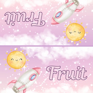 Pink Space Theme Food Tent Cards – Custom PDF Printable Labels