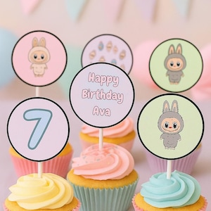 Labubu Customizable Birthday Cupcake Topper Printable