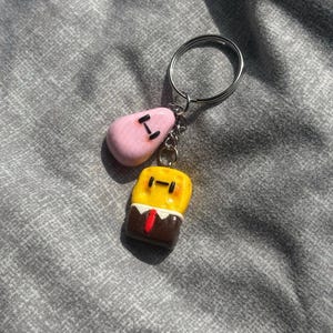 Kawaii Sponge & Star Keychain: Handmade Polymer Clay Charm