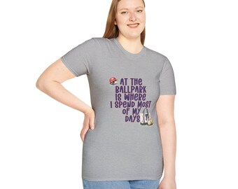At the Ballpark Is Where I Spend Most of My Days T-Shirt | Baseball Helmet & Glove Design