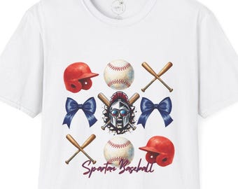 Spartan Baseball Helmet and Gear T-Shirt | Baseball bats, balls, catcher mask, bows