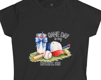 Game Day Is My Favorite Day Tee | Baseball Cap, Bat, Glove Illustration