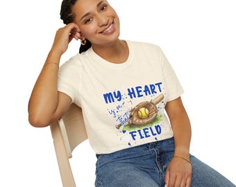 My Heart Is On That Field Softball T-Shirt | Softball Glove Ball Bat Design
