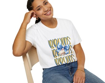Bruins Baseball with Blue Bow T-Shirt | Preppy Sports Team Fan Tee Girly Bruins Baseball