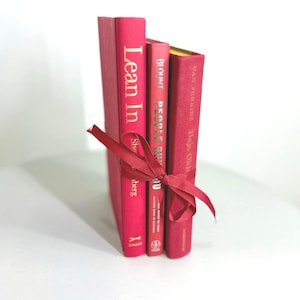Red book collection, red vintage book collection, red book stack, red book decor